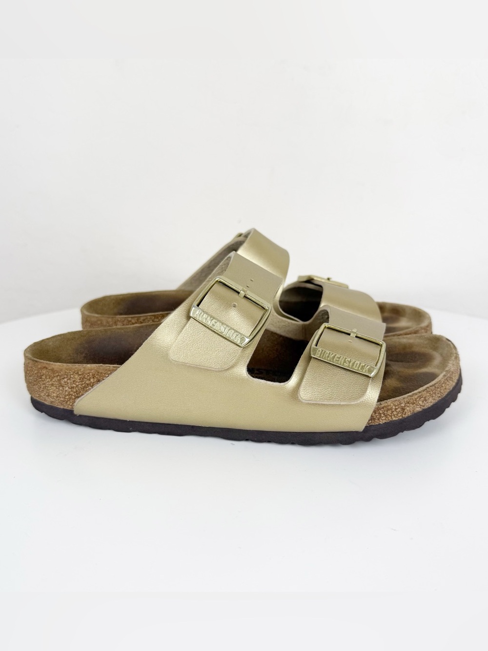 Birkenstock Arizona Gold Metallic Double Strap Sandals Size EU 38 US 7 Narrow